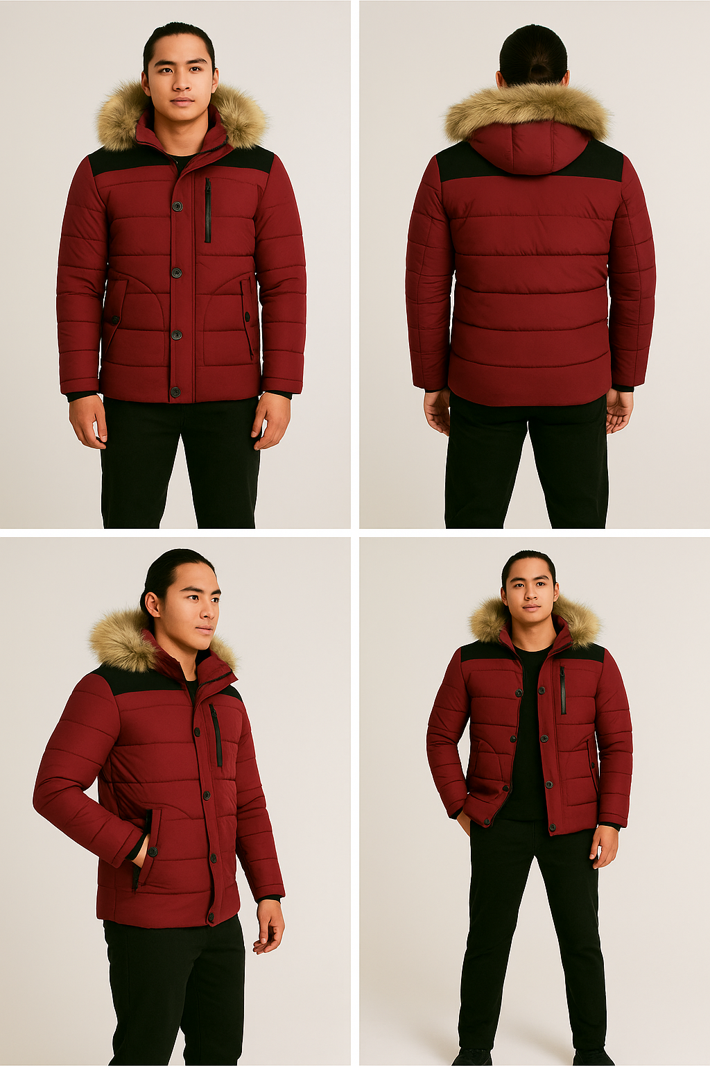 Men's Thick Hooded Winter Parka Jacket Coat (Red)