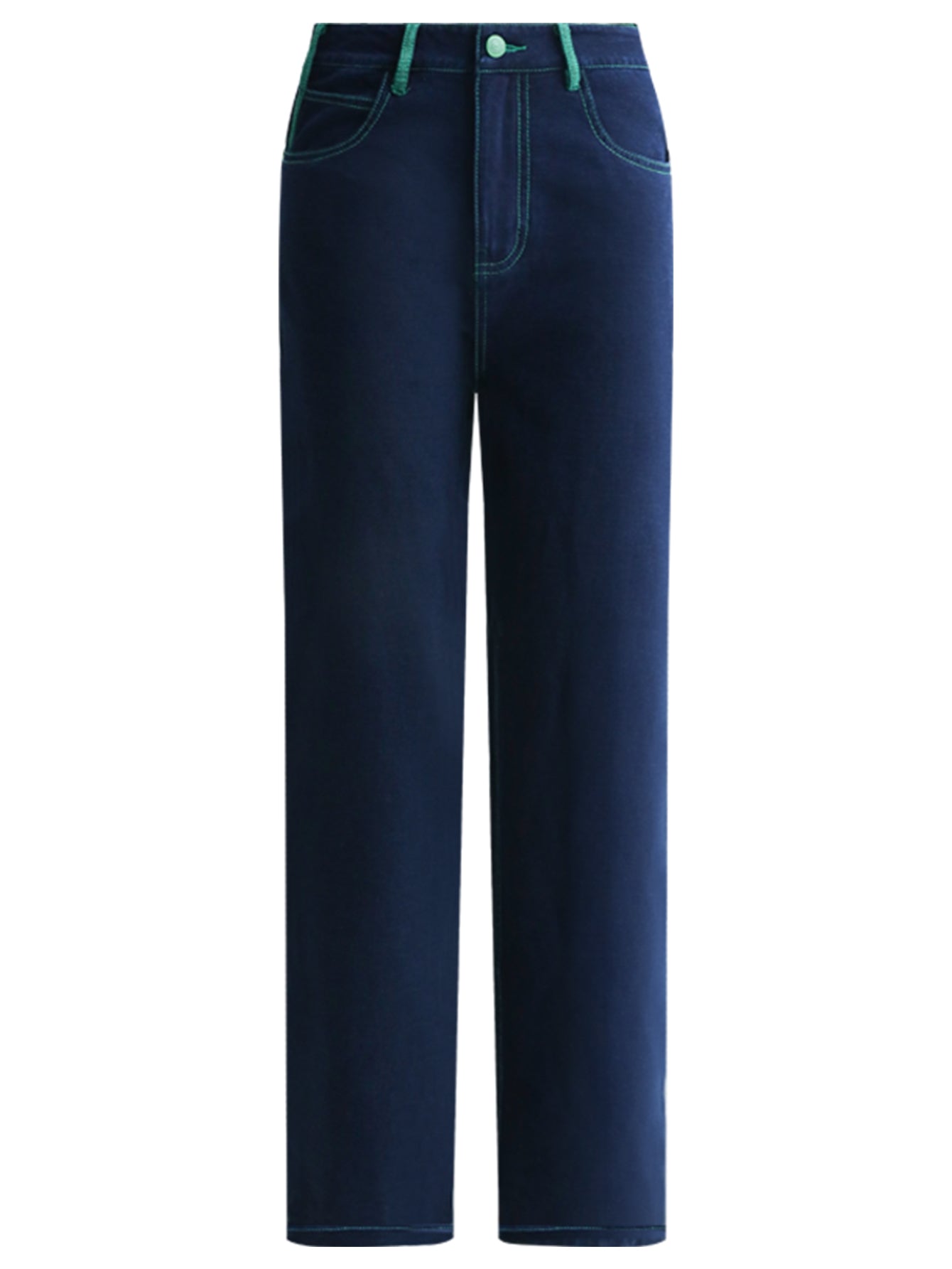 Contrast Stitch High-waist Navy Jeans