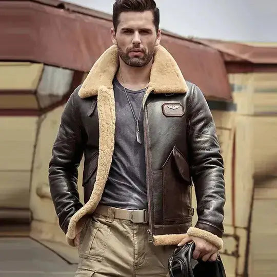 Menโs Brown Sheepskin Shearling B3 Flight Jacket