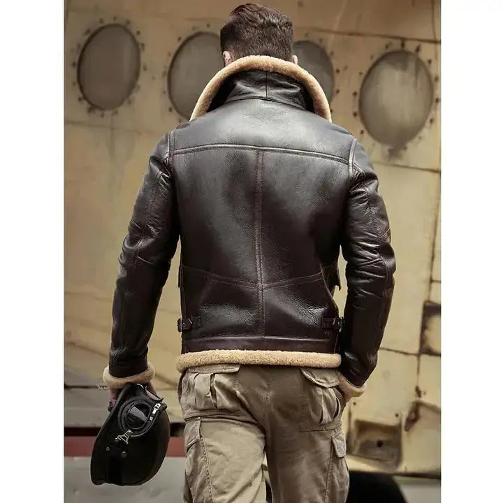 Menโs Brown Sheepskin Shearling B3 Flight Jacket