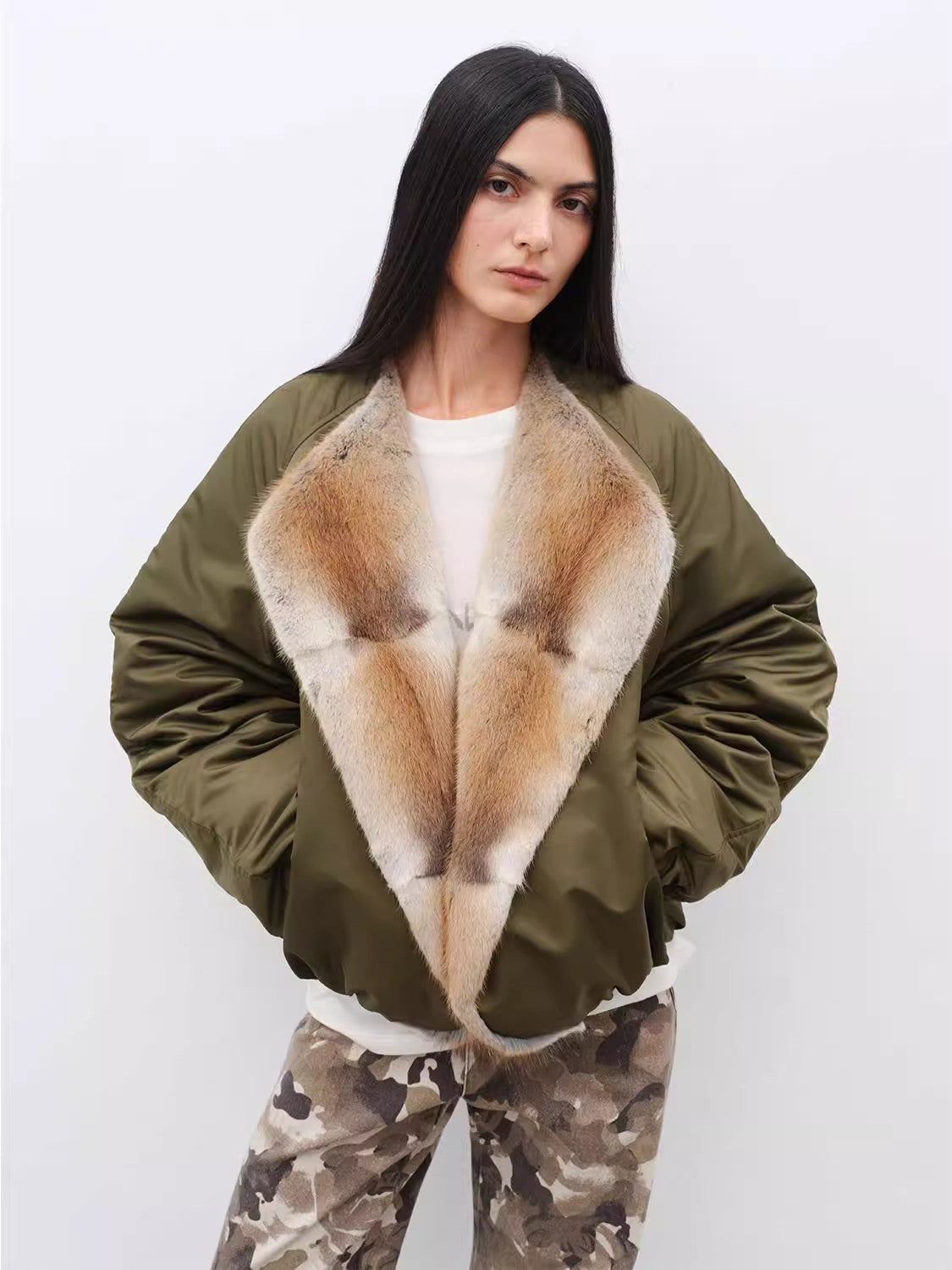 Fireladyfur Women's Short Colorblock Parka with Sable Muskrat Fur Collar and Goose Down"Hull Contract"-1