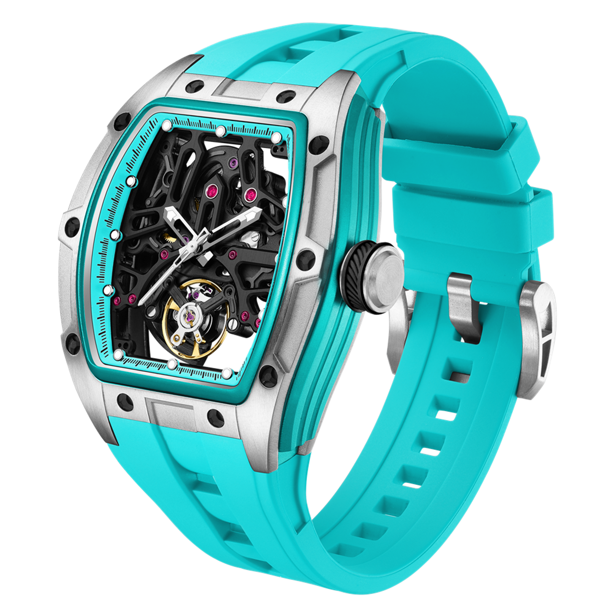 MEGIR Skeleton Dial Watches for Men Stainless Steel Case Automatic Mechanical Wristwatch Waterproof Luminous Sport Watch 9198-1-15