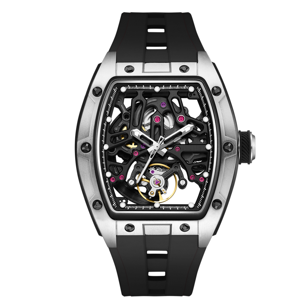 MEGIR Skeleton Dial Watches for Men Stainless Steel Case Automatic Mechanical Wristwatch Waterproof Luminous Sport Watch 9198-1-12