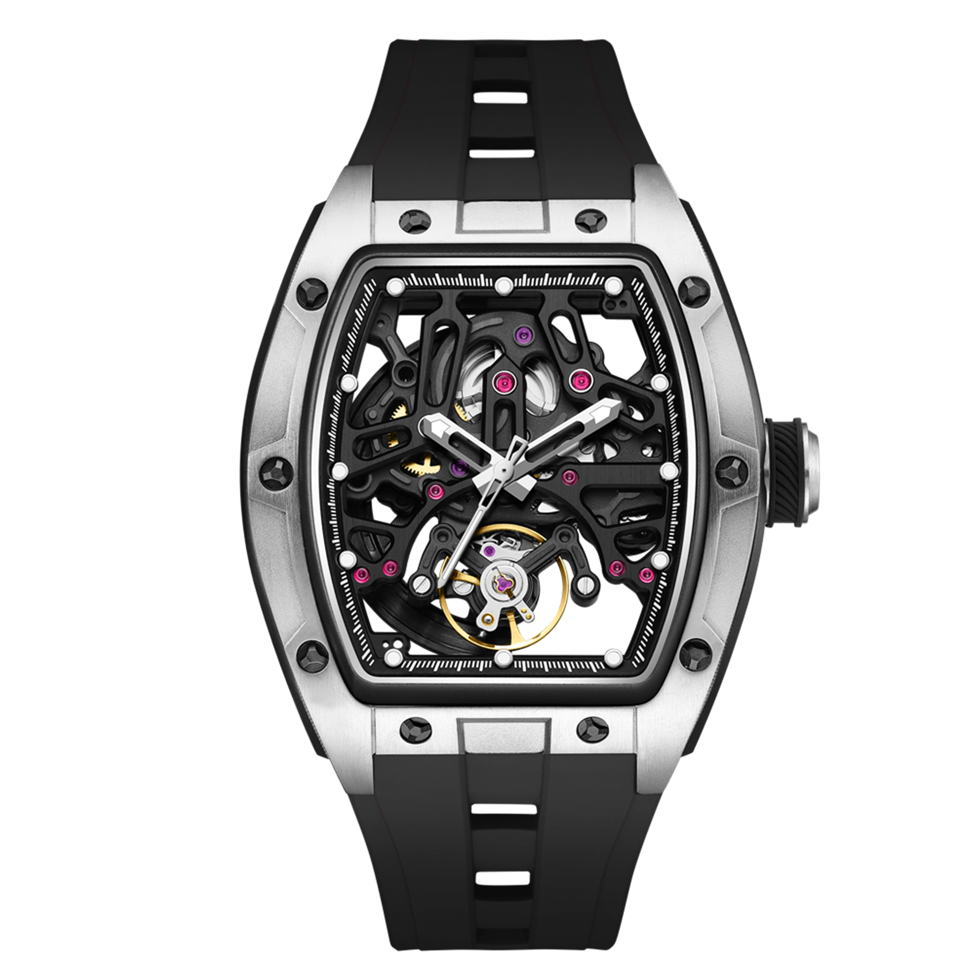 MEGIR Skeleton Dial Watches for Men Stainless Steel Case Automatic Mechanical Wristwatch Waterproof Luminous Sport Watch 9198-1-12