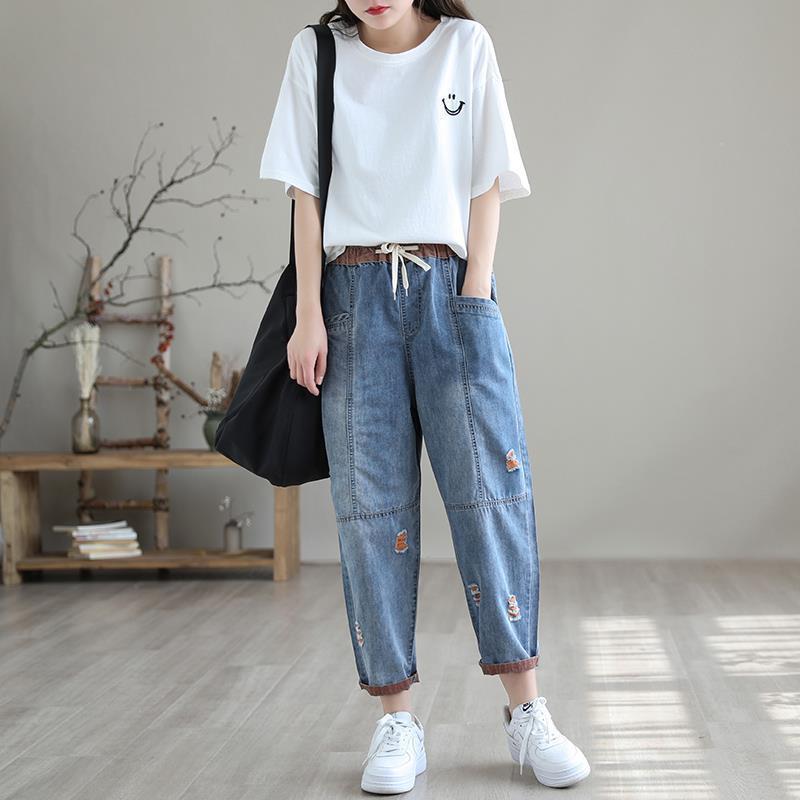 Women's Summer Fashion Ripped Ninth Jeans / Pants-0