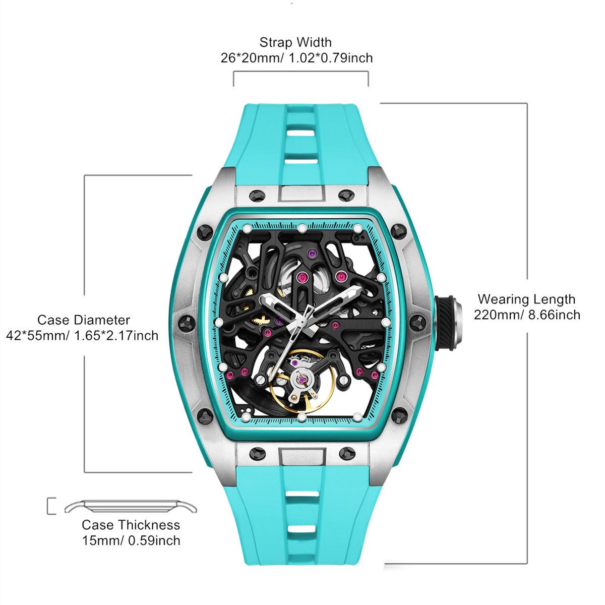 MEGIR Skeleton Dial Watches for Men Stainless Steel Case Automatic Mechanical Wristwatch Waterproof Luminous Sport Watch 9198-1-8