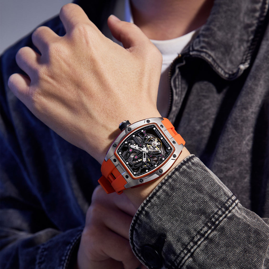 MEGIR Skeleton Dial Watches for Men Stainless Steel Case Automatic Mechanical Wristwatch Waterproof Luminous Sport Watch 9198-1-5