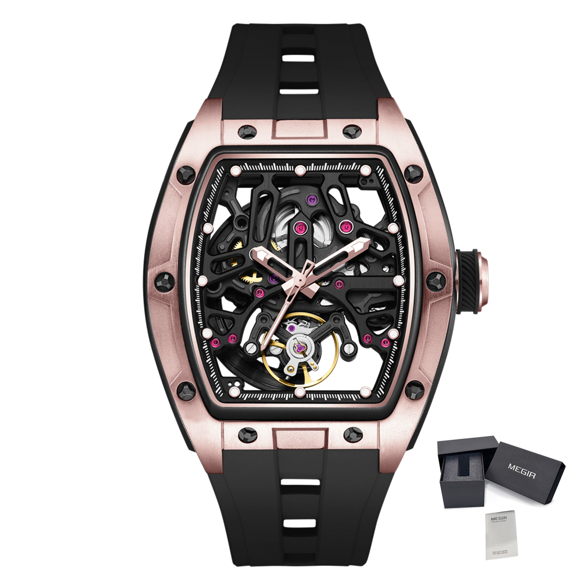 MEGIR Skeleton Dial Watches for Men Stainless Steel Case Automatic Mechanical Wristwatch Waterproof Luminous Sport Watch 9198-1-17