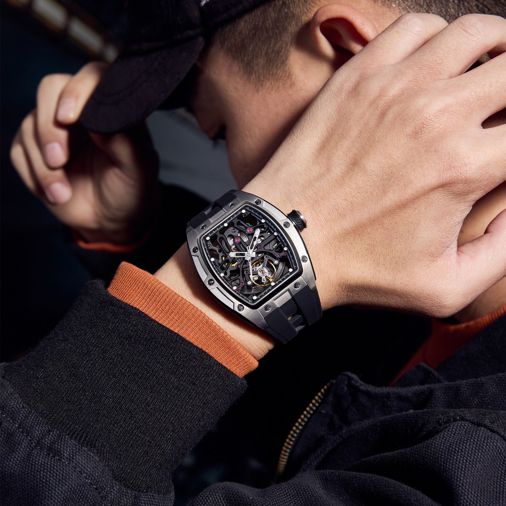 MEGIR Skeleton Dial Watches for Men Stainless Steel Case Automatic Mechanical Wristwatch Waterproof Luminous Sport Watch 9198-1-3