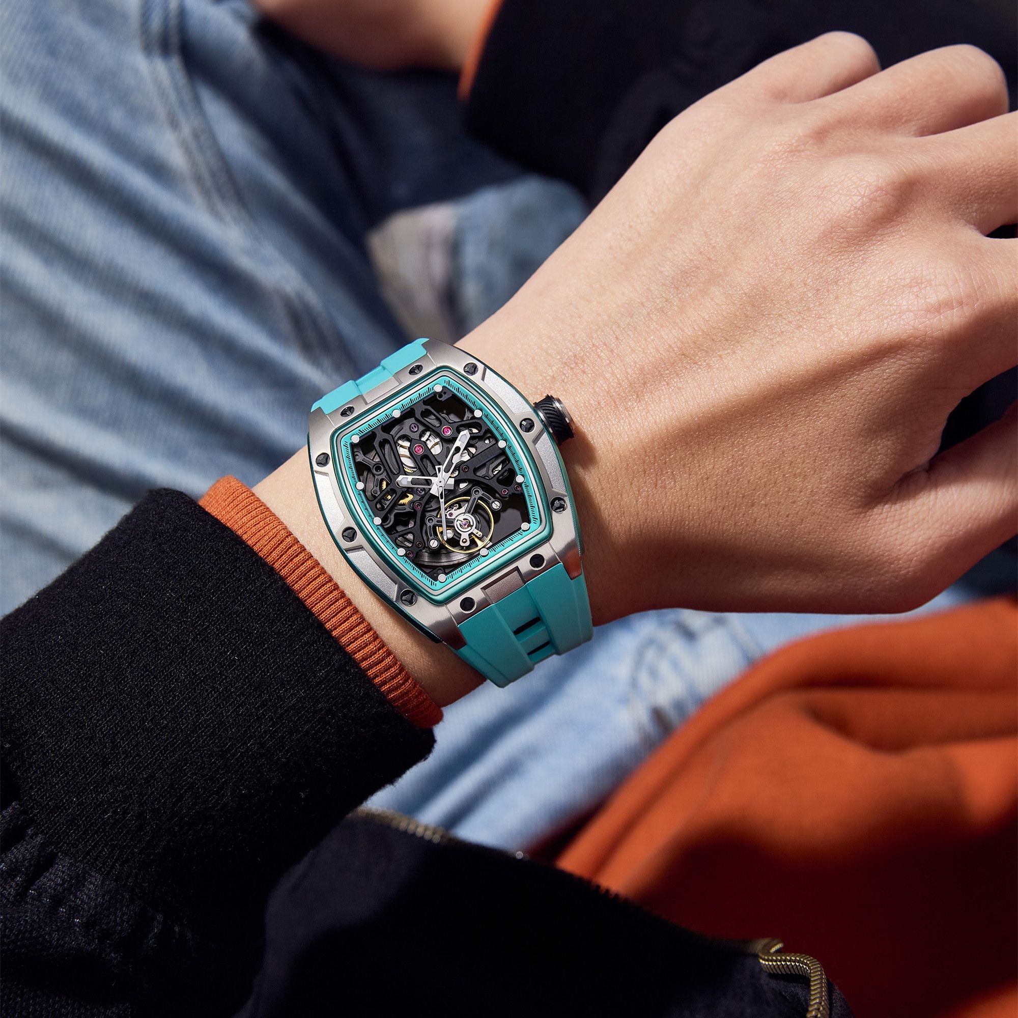 MEGIR Skeleton Dial Watches for Men Stainless Steel Case Automatic Mechanical Wristwatch Waterproof Luminous Sport Watch 9198-1-1