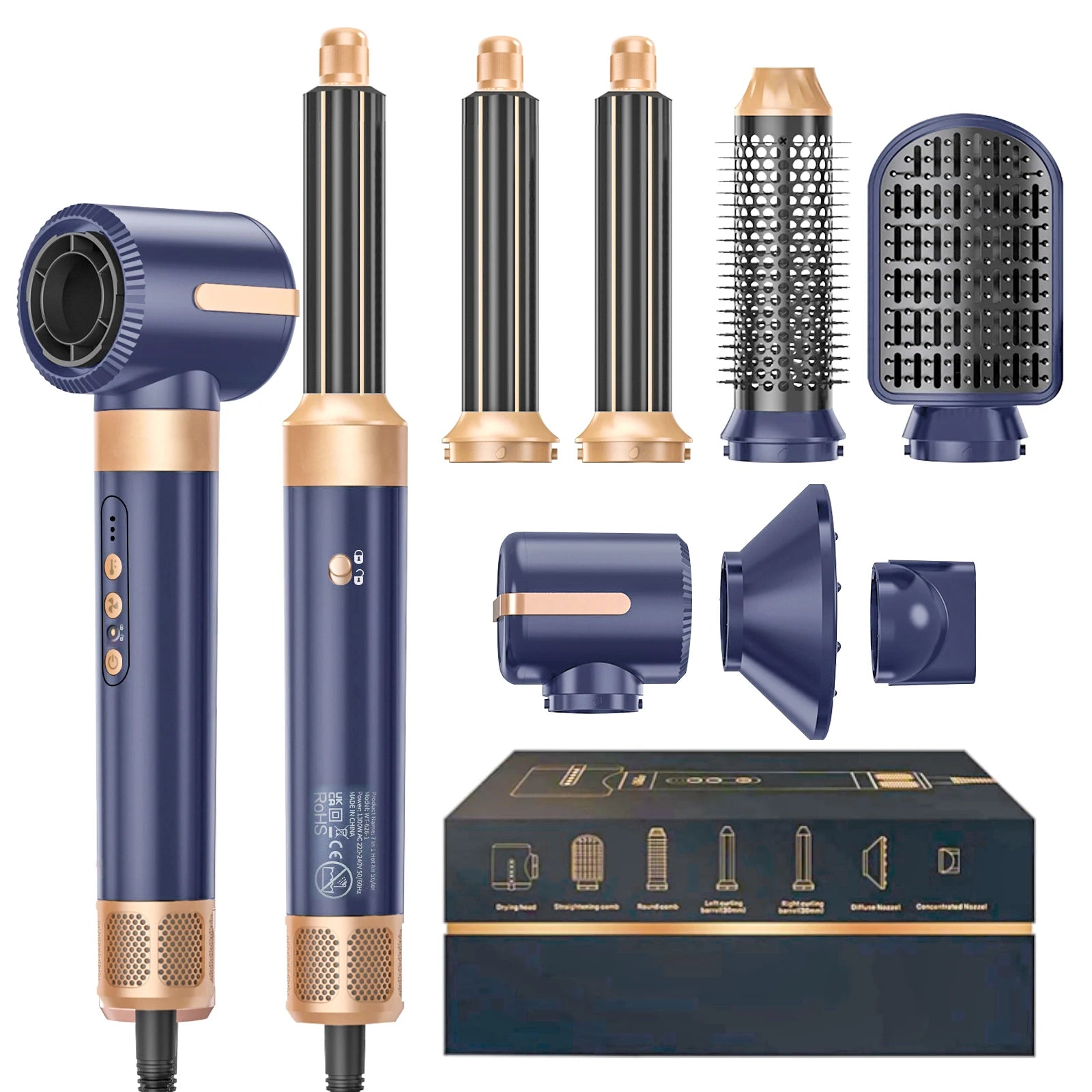 7 In 1 Hair Dryer Brush Brushless High Speed Hair Dryer with Diffuser Ionic Blow Dryer Hot Air Styling Comb Auto Hair Curler