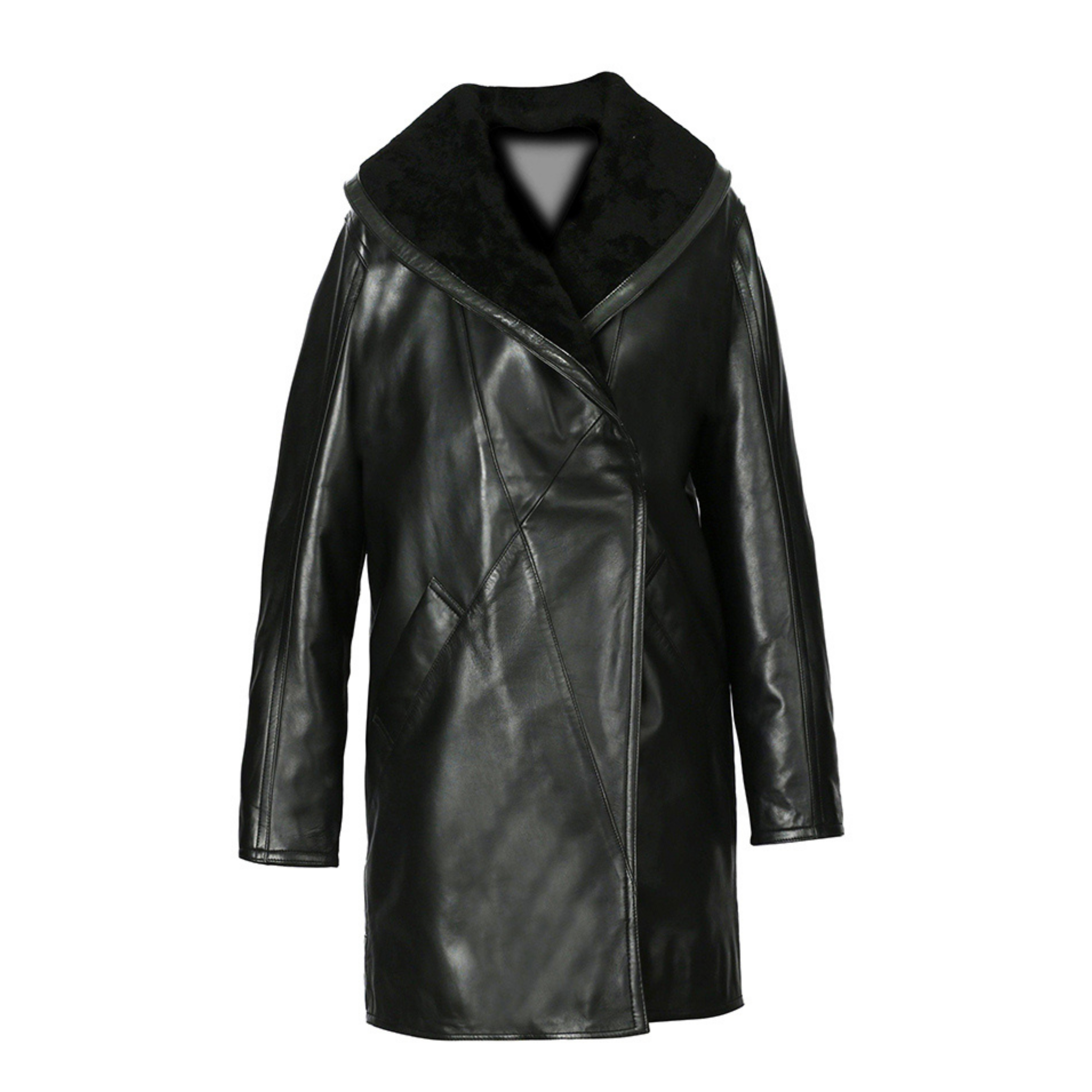 Women's Scully Black Full Length Faux Fur Leather Coat-0